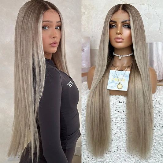 QW Straight Blonde Ombre Lace Front Wig