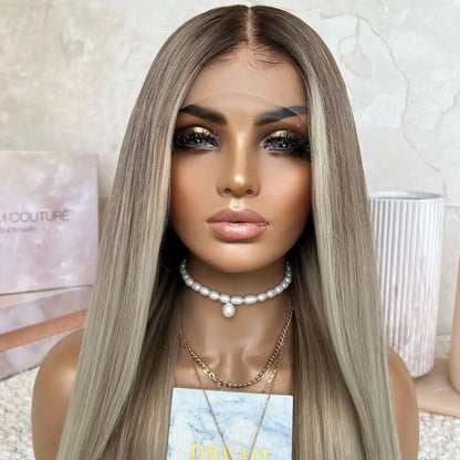 QW Straight Blonde Ombre Lace Front Wig